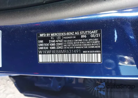 2021 Mercedes-Benz C 300 4Matic from USA, damaged, VIN W1KWF8EB8MR631491
